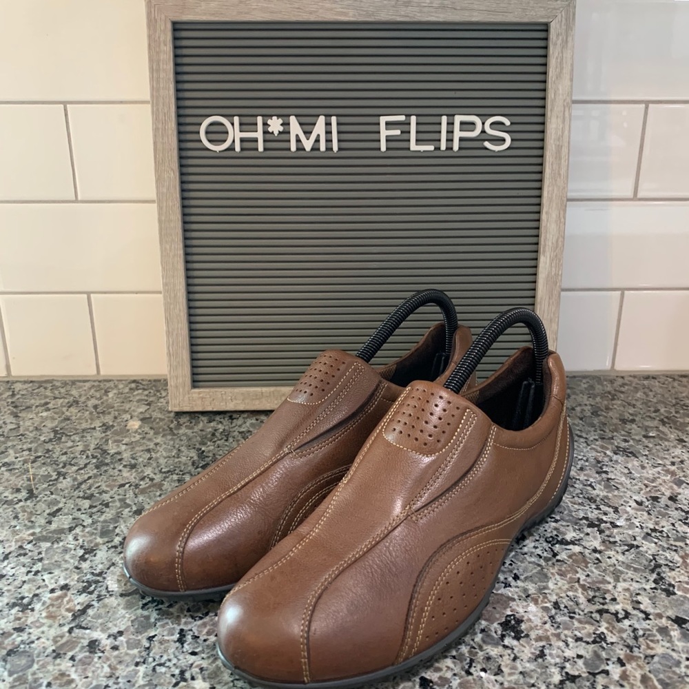 Ecco Womens Brown Leather Slip On Walking Loafers